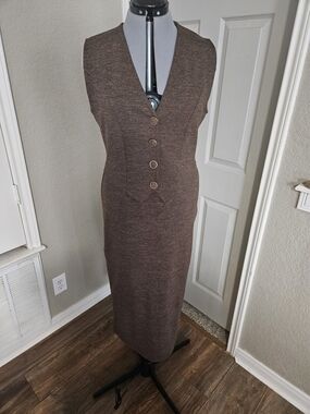 Zara Sleeveless Midi Knit Dress in Brown